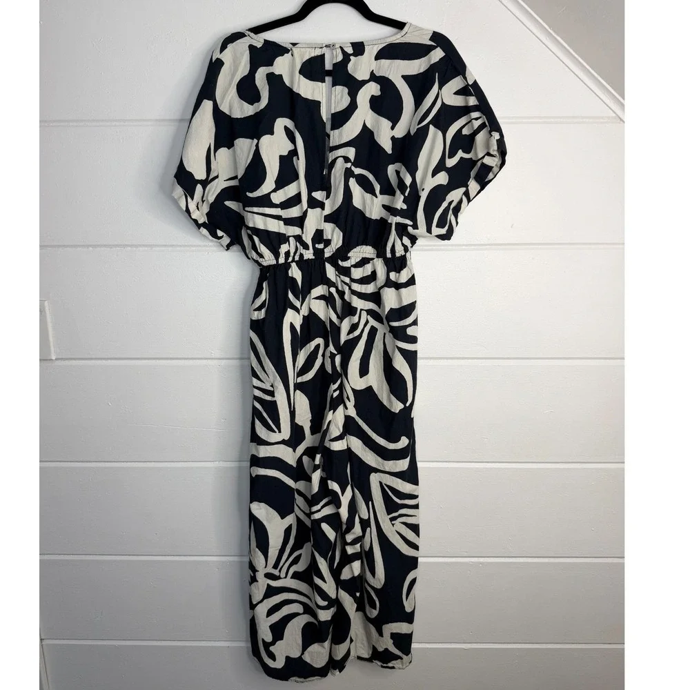 World Market S/M Misha Black and White Cotton Abstract Jumpsuit with Pockets